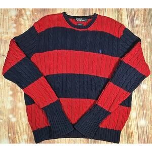 Polo Ralph Lauren Cable-Knit Striped Red Navy Men's Crewneck Sweater XL